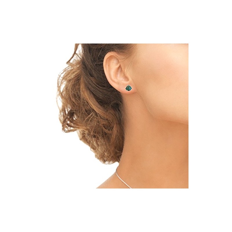 Sterling Silver Simulated Turquoise Seashell Stud Earrings