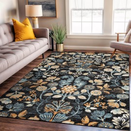 Rugshop Vintage Botanical Design Black Floral Area Rug 5x7 Indoor Rug for Living Room, Bedroom, or Dining Room –Floral Carpet 5' x 7' Black
