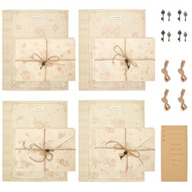 LELE LIFE Vintage Floral Stationary Paper and Envelopes Set, 4 Designs Aged Antique Lined Stationery Sets for Letter Writing Kit, Double Sided Old Paper for Greeting Cards,Style A
