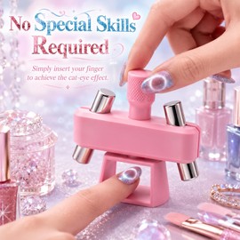 2Pcs Automatic Cat-Eye Nail Magnet for Cat Eye Gel Polish, Strong 360° Rotating Nail Magnetic Tool for Beginner-Friendly DIY Nail Designs (White + Pink)