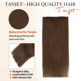 TANJET Clip in Hair Extensions 6 Inch 100% Human Hair Natural Seamless Soft Silky Short Toppers for Women With Thinning Hair Clip in Extensions Real Human Hair (#4 Medium Brown 6 Inch 10g/Pack/1pcs）