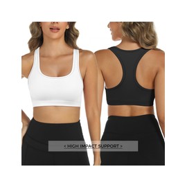 Buauty 2 Packs Sports Bras for Women,Medium Support Sports Bra Push Up Racerback Removeable Pads, Yoga Gym Athletic Bras, Compression Bralettes with Built Workout Bras, Black+White M