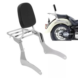 Comfortable Leather Backrest Sissy Bar + Luggage Rack Pad Compatible With Kawasaki Vulcan 900 VN900 1996-2018 (Chrome) (Chrome)