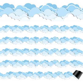 Mooliwe 24 Pcs Cloud Magnetic Bulletin Board Borders 12''x1.2'' Blue Sky Magnetic Borders for Classroom Whiteboard White Cloud Scalloped Border Trim for School Office Blackboard Chalkboard Party Decor