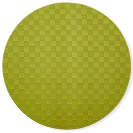 MACKENZIE-CHILDS Faux-Leather Placemat, Decorative Round Table Mat, Green Check