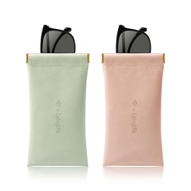 V-LAFUYLIFE Glasses Case Soft 2 Pack - Portable Leather Squeeze Top Eyeglass Case Anti-Scratch Soft Sunglasses Case for Women