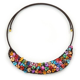 Avalaya Multicoloured Sea Shell Bead Collar Flex Wire Choker Necklace - Adjustable