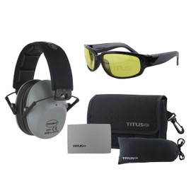 TITUS 2 Series Slim-Line 34 NRR Hearing Protection & G1 Bold Classic Z87.1 Safety Glasses Combos (Grey, Yellow)