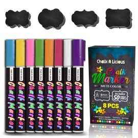 Chalk A licious 8x chalk pens for blackboards – Bright Neon Colorful + White Chalk Pens & Markers - Reversible Tips (6mm) Bullet & Chisel