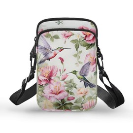 WELLFLYHOM Cell Phone Purse Women Crossbody Bag Canvas Messenger Pouch Travel Wallet, Hummingbird Floral, One Size
