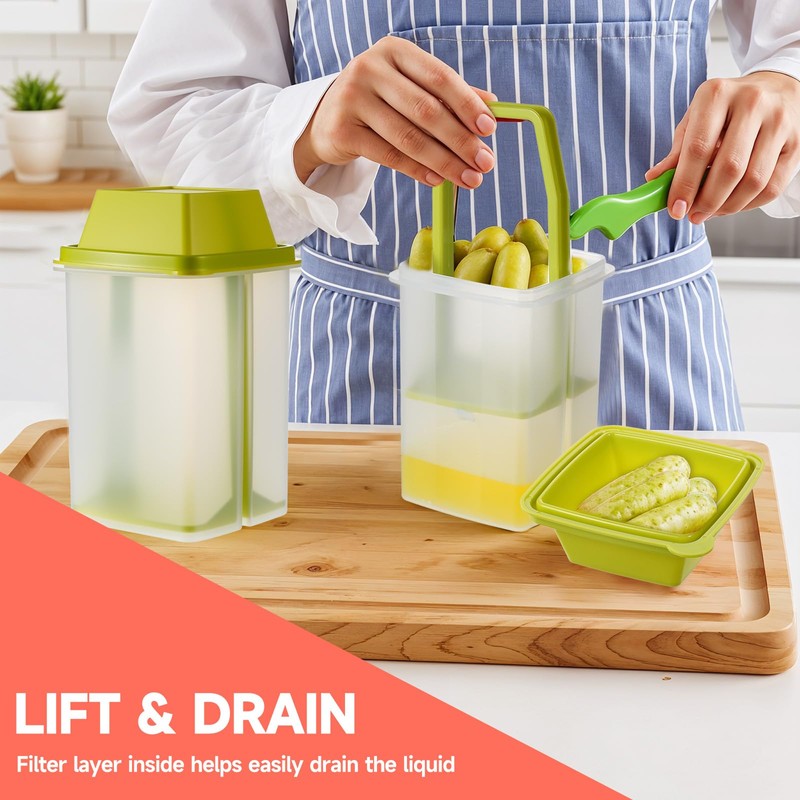 Meyeyaia 3 PCS Pickle Jalapeno Container with Strainers Green Plastic