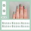 Light Green Press on Nails Short Square Fake Nails Cat