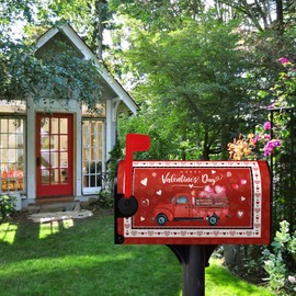 Dacawin Happy Valentine's Day Mailbox Cover Oversized Red Truck and Heart Mailbox Wrap with Magnetic Strip Love Holiday Mailbox Post Letter Box Cover Large Size 25.5 X 21 Inch for Outdoor Decor