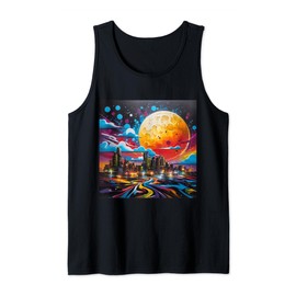 Retro Synthwave Cityscape Rave Festival Essentials Graphic Tank Top