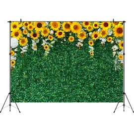 Aperturee 7x5ft Green Leaves Backdrop Greenery Sunflower White Flower Spring Bridal Shower Baby Shower Wedding Outdoorsy Photography Background Birthday Newborn Photo Studio Booth Party Decoration