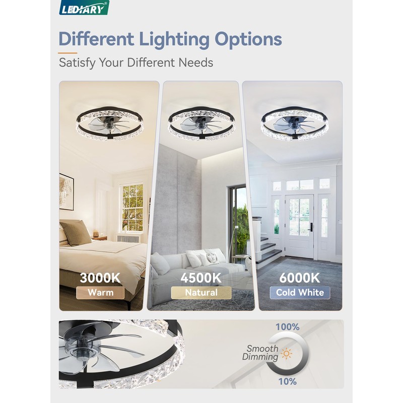LEDIARY 20 Inch Low Profile Ceiling Fans with Lights and