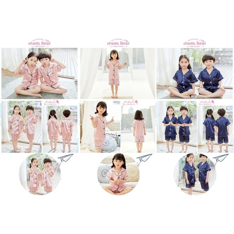 Pijama Niño Niña Pijama De Seda De Manga Conjunto Lindo