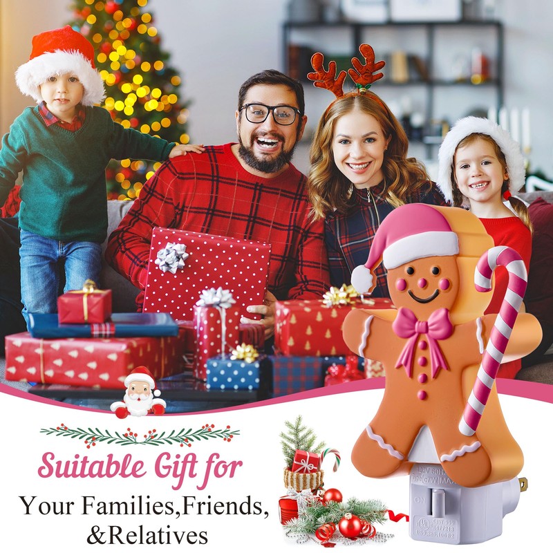 Pink Gingerbread Night Light, Christmas Pink Gingerbread Man Night Light