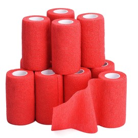 TOBWOLF 12PCS Self Adhesive Bandage, 4"x5yd / 10cmx4.5m Elastic Cohesive Bandage Wrap, Breathable Sports Tape, Medical Sport Wrap for Wrist, Ankle, Knee, Leg, Sprains & Swelling - Red