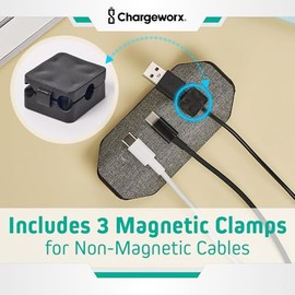 ChargeWorx - Soporte para Cable magnético, Incluye 3 Clips magnéticos para Cables, Organizador de Escritorio de gestión de Cables, Accesorios de Escri