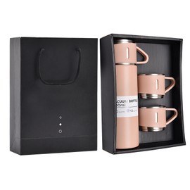 Vacuum Flasks Set Stainless Steel with Handle Portable Insulated Cup Set for Home Business Office Pink