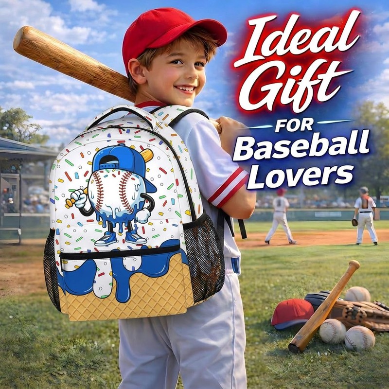 FLEXIMX Boys Backpack for Baseball Lovers Kids Toddlers Teens, Blue