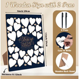 NZSXU Graduation Guest Book Alternatives, 8X11 Blue Wooden Treasured Memories Sign with 2 Pens, Class of 2025 Decorations, Graduation Party Games for Senior High School or College（30 Hearts）