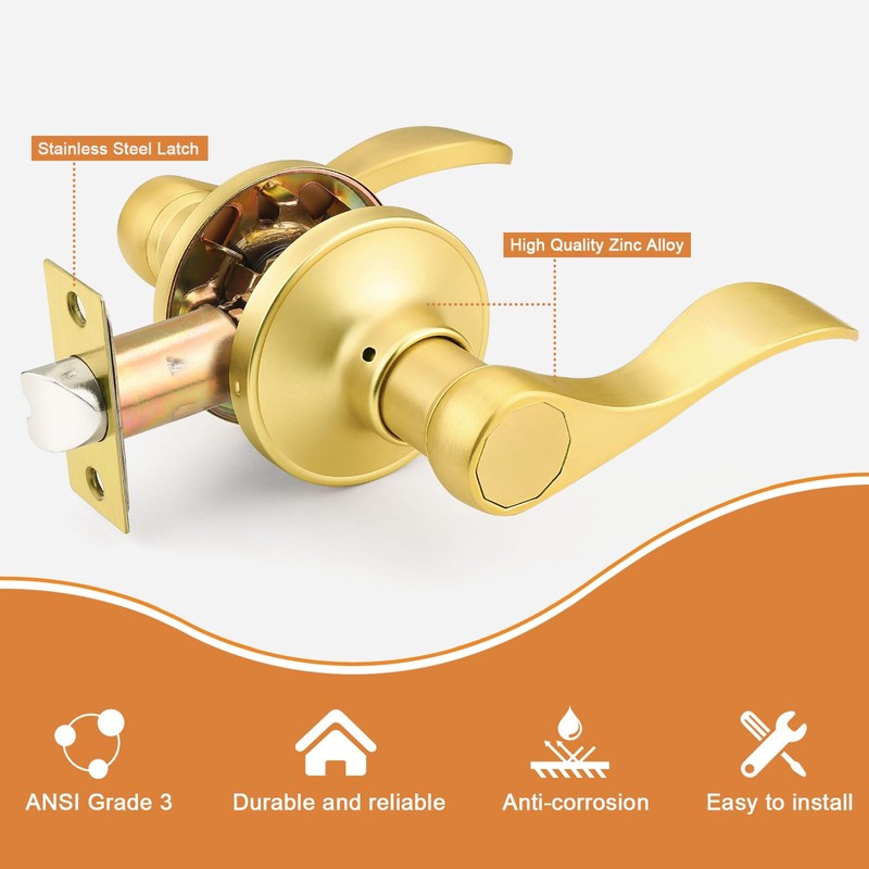 Probrico Gold Door Handles - Interior Passage Lever, Brushed Gold
