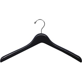Matte Black Finish Wood Top Hanger with Contour Body and Chrome Hardware in 17" Length X 1" Thick, Box of 50