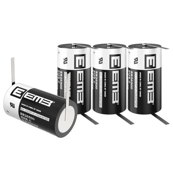 EEMB 4Pack ER26500 C Size 3.6V Lithium Battery with Solder Tabs High Capacity Li-SOCL₂ Non-Rechargeable Battery LS26500 SB-C01 TL-2200 for Electricity Meter, Wireless Electric Tools, Signal lamp