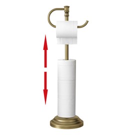 RUMOSE Toilet Paper Holder Stand for Floor,Antique Brass Adjustable (12.4" to 22.8") Bathroom Toilet Tissue Holder, Free Standing Paper Roll Holder with Storage, Stainless Steel