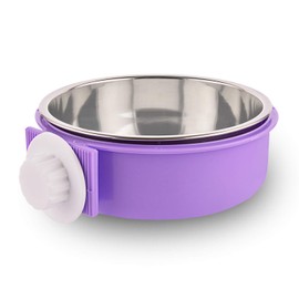 Crate Dog Bowl Removable Stainless Steel Water Food Feeder Bowls Cage Coop Cup for Cat Puppy Bird Pets (Large, Purple)