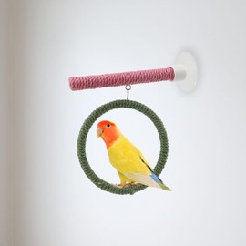 Nicerity 2Pcs Bird Perches with Circle Wooden Bird Rope Perch Stand Toys U Shapes Parrot Claw Standing Stick for Birdcage Cage Accessories（Type-2）