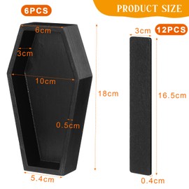 Teenyyou 12 Pack Coffin Shelf Coffin Serving Trays 7 Inch Black Spooky Coffin Decor with Wood Chips Mini Figure Accessories Wooden Shelf for Table Spooky Gothic Decor Miniatures Project Gift