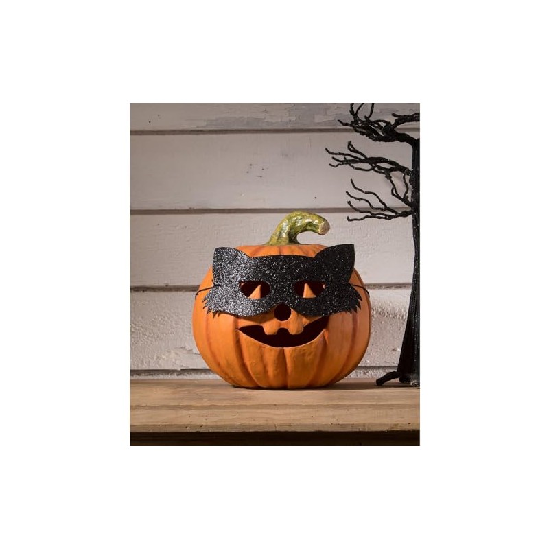 Bethany Lowe Cat Masquerade Pumpkin Jack-O-Lantern, Paper, Orange