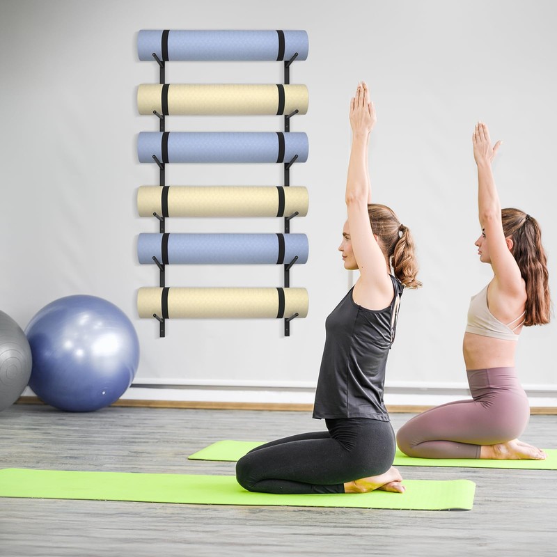 6 Tier Yoga Mat Rack,Yoga Mat Holder Wall Mount,Yoga Mat