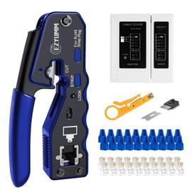 RJ45 Crimp Tool Kit, Pass Through Ethernet Crimper, Professional Ethernet Crimping Tool Kit, RJ45 Crimp Tool and Tester(9V Battery Not Included) All-In-One Kit for Cat5e Cat6 Cat6a 8P8C