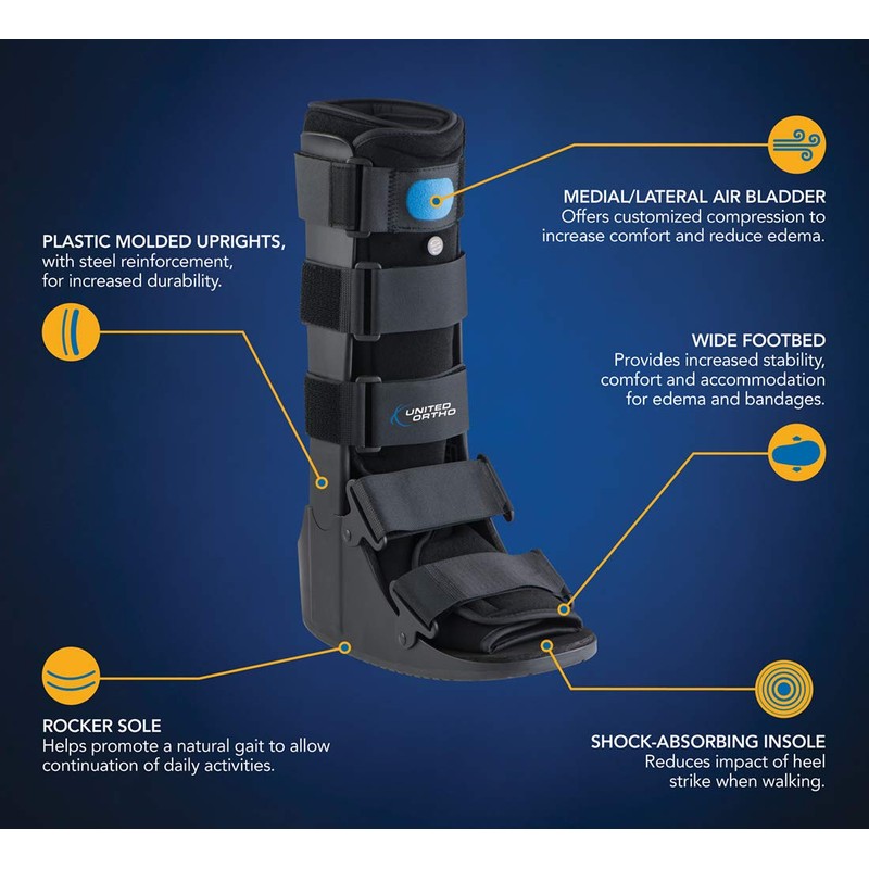 United Ortho Air Cam Walker Fracture Boot, Medium, Black