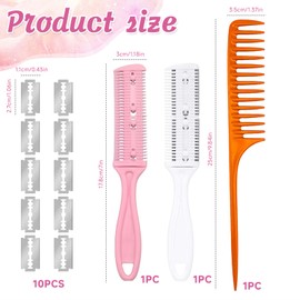 EUYKQNOI 2 Stück Ausdünnungsmesser Haar Rasierkamm mit 10 Ersatzklingen Doppelseitiger Haarschneidetrimmer Kamm Ausdünnendes Haarschneidewerkzeug für Haarschnitt und Styling,Kamm mit spitzer Spitze