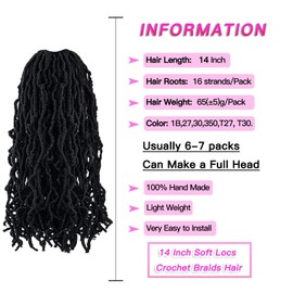 FFDDear 14 Inch New Faux Locs Crochet Hair 7 Packs Extended Soft Locs Crochet Hair Natural Locs Crochet Braids Pre Looped Synthetic Hair for Black Women(14Inch, 7Packs, 1B)