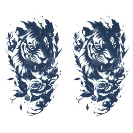 Jagua Tattoo Tattoo Stickers, 2 Weeks Disappearing Henna Tattoos Real Thinking Tiger, Lion, Leopard, Beast, Lion, Set of 2 (gz1134-2)