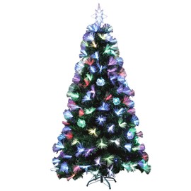 LAMPHOME 7FT Pre-Lit Christmas Tree, Fiber Optic Artificial Xmas Tree with Multicolor Lights, Top Star, Foldable Metal Base, RGB Fiber Optic Tree T for Indoor Holiday Home Decoration