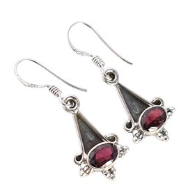 Garnet Oval Gemstone Oxidised Earrings 925 Sterling Silver Jewelry Gift A Birthday, Anniversary, Wedding Jewellery