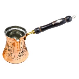 Balgin Hand Engraved and Decorated Thick Copper Coffee Pot with Wooden Handle (Type18, B/Medium 9.5 Fl. oz or Three 2.5 oz demitasse cups of coffee)