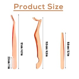 3-Piece Eyelash Tweezers Set, 3 Styles Eyelash Extension Tweezers, Stainless Steel Eyebrow Tweezers, Eyelash Applicator Tweezers, Eyelash Tweezers for False Eyelashes, Makeup (Rose Gold)