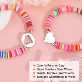 GBTBYS Mother Daughter Heart Bracelet Set - Colorful Clay & Stainless Steel - 5-11 Inch Adjustable - Mother's Day, Birthday, Party Gifts