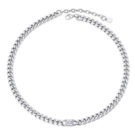 Prosteel Stainless Steel Chain Choker Girls Cubic Zirconia Simple Cuban Link Short Necklace For Women 16 Inch