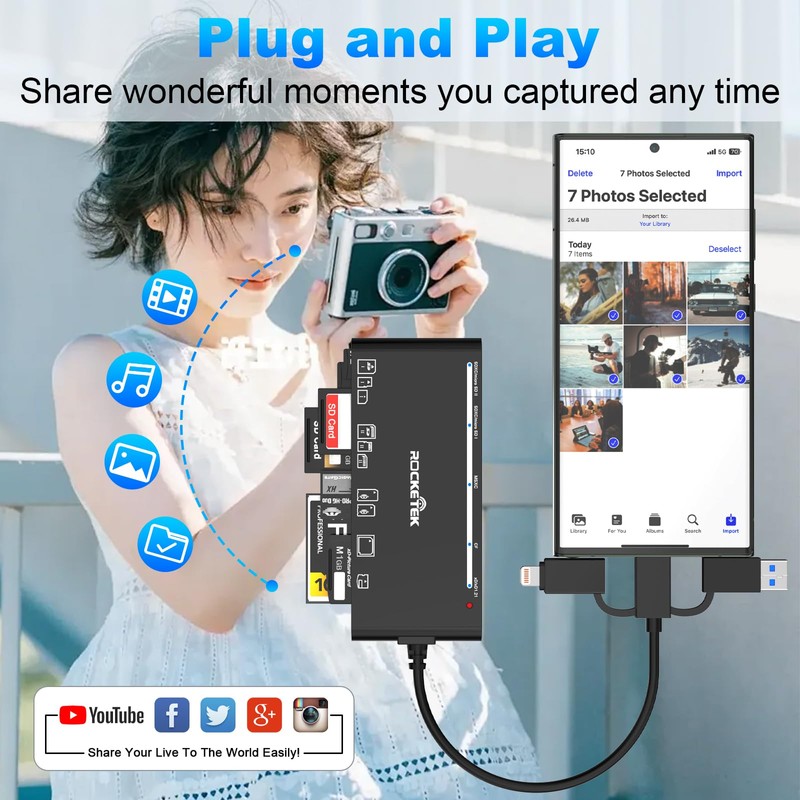 7-in-1 USB3.0 Multi Card Reader 2FT, USB 3.0 Memory Card