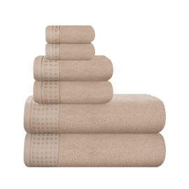 GLAMBURG Ultra Soft 6 Pack Cotton Towel Set, Includes 2 Oversized Bath Towels 70 x 140 cm, 2 Hand Towels 40 x 60 cm and 2 Washbeds 30 x 30 cm, Eco Friendly and 100% Recyclable, Tan