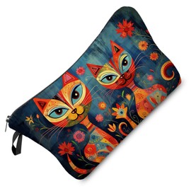 Livel lhood Floral Cat Makeup Bag Floral Cat Small Cute Organizer Bag Zipper Pouch Ethnic Style Floral Cat Kitten Kitty Print Cosmetic Bag Present for Women Friends